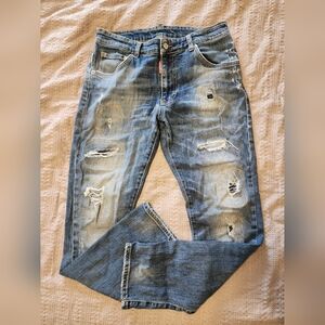 Dsquared2 Mens Distressed Jeans Size 46 Blue Denim Straight Leg Button